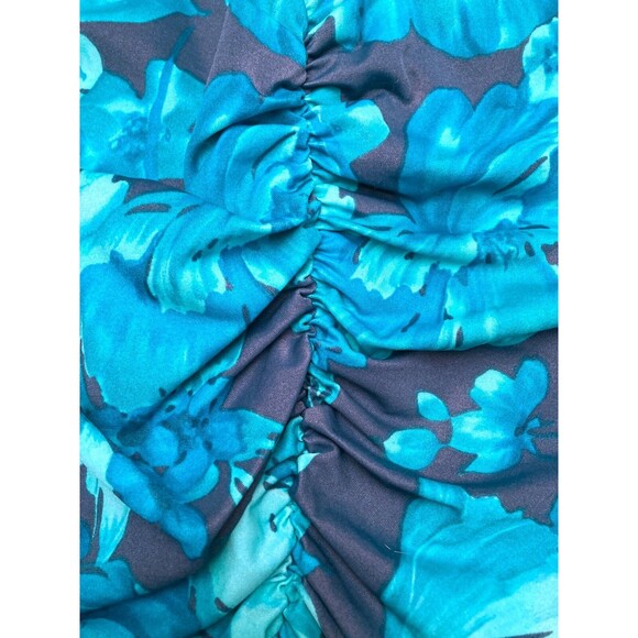 Vintage 80s Swimsuit 1980s Floral Ruched One Piece Pinup Retro Tropical Size XL - Picture 5 of 6